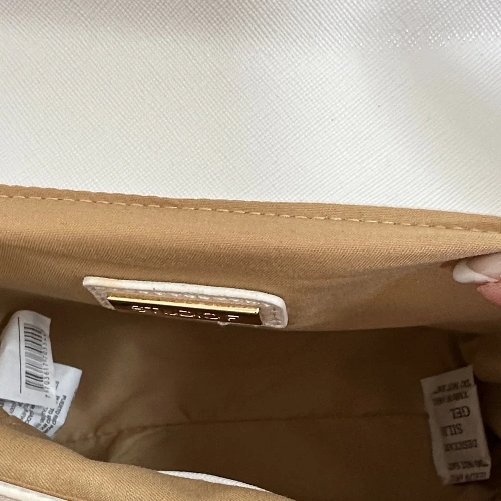 Studio F Chic Tan and White Satchel with Bamboo Handle